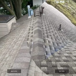before and after picture of GAF Timberline HDZ roof in Preston Hollow