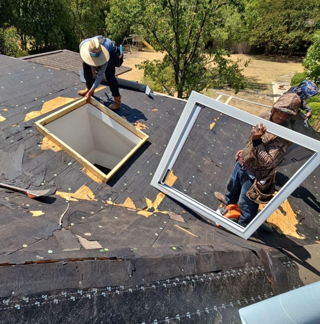 VELUX skylight installation and flashing during a roof replacement in Casa Linda Estates