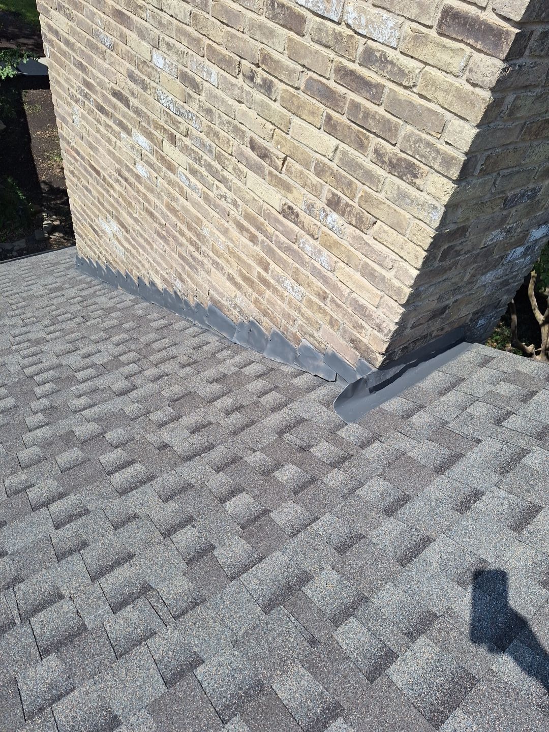 New chimney flashing with GAF Timberline HDZ Weathered Wood shingles