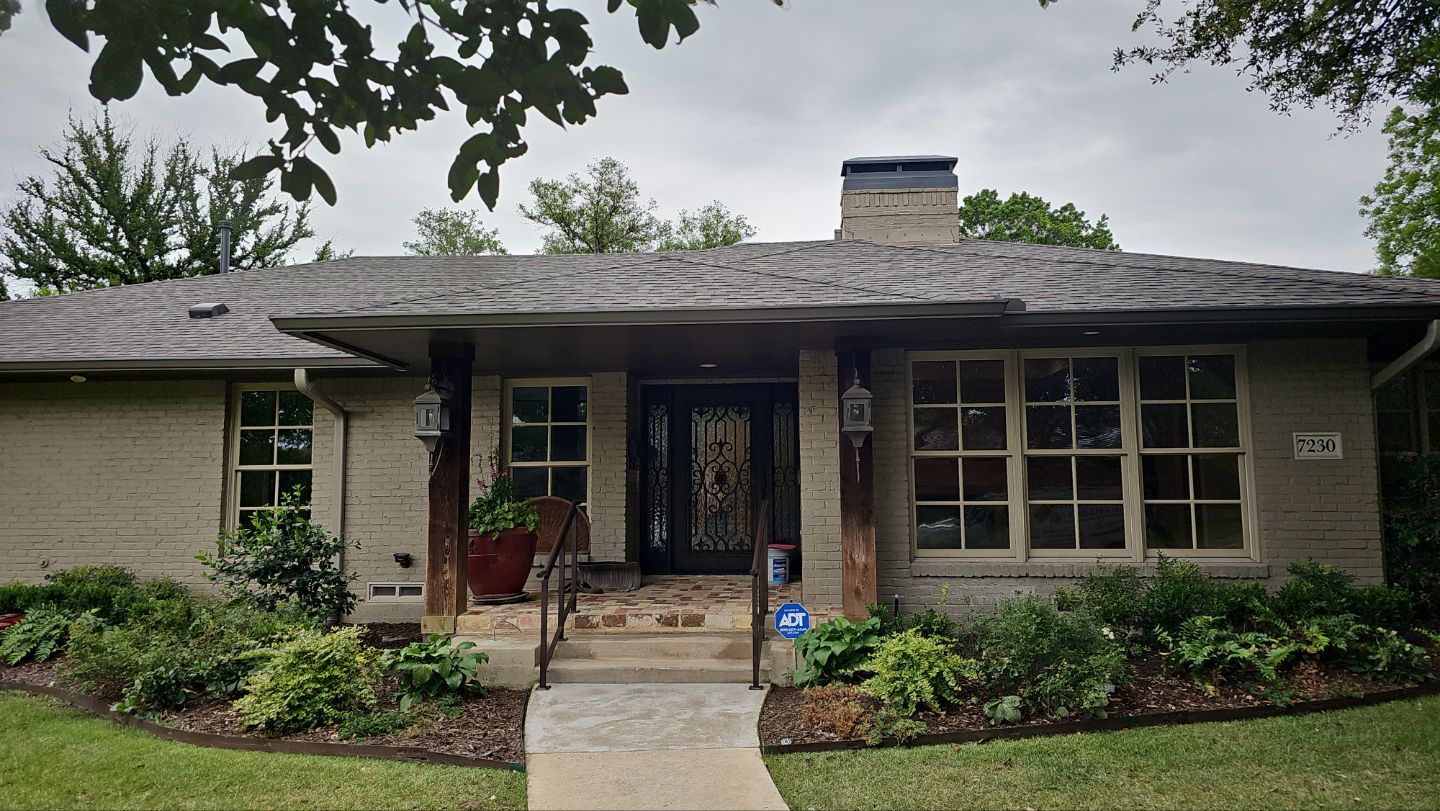 Completed CertainTeed Landmark ClimateFlex roof replacement in Weathered Wood on a Preston Hollow home in Dallas, Texas.