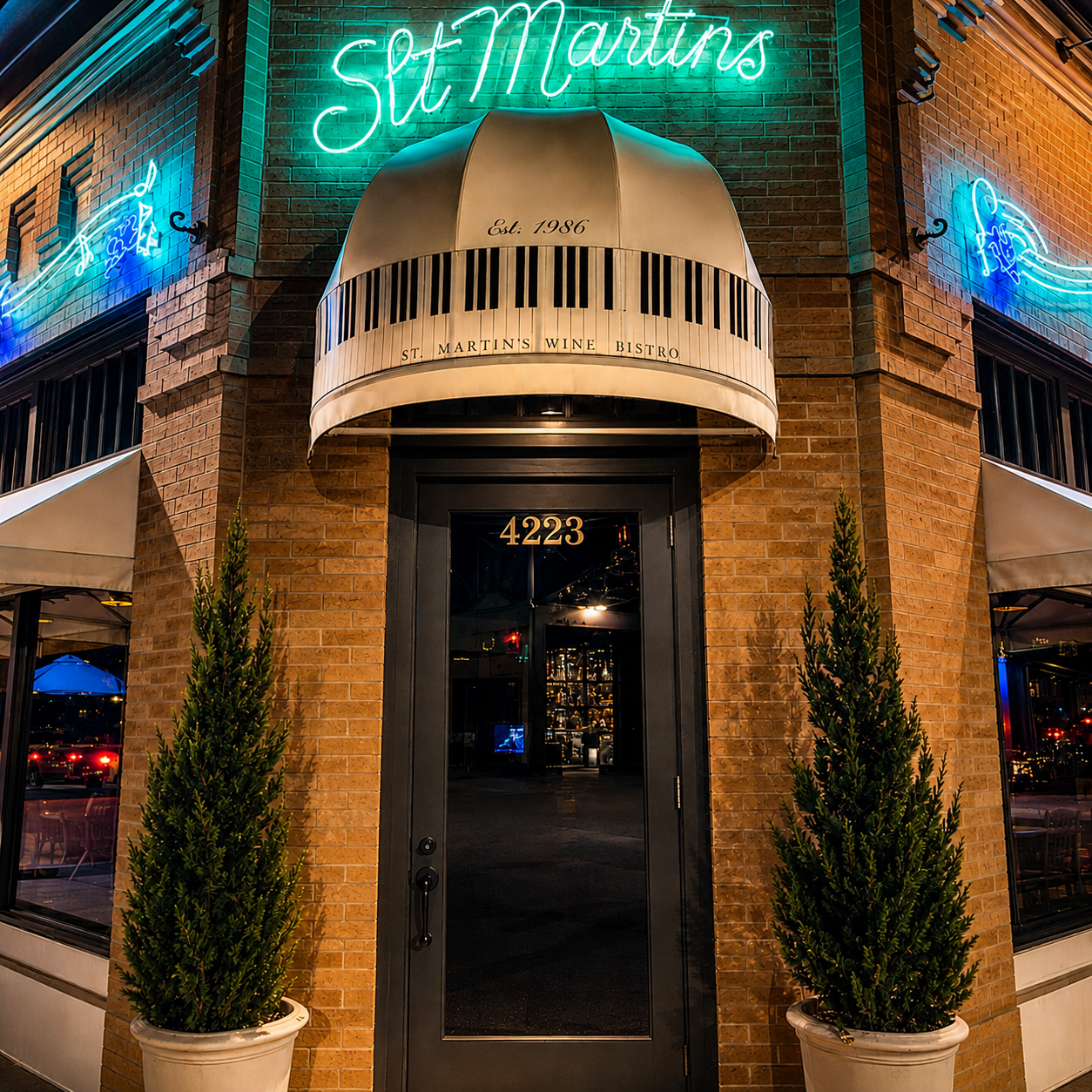 St. Martin’s Wine Bistro entrance on Bryan Street in Dallas, connected to a Bert Roofing project in Far North Dallas.