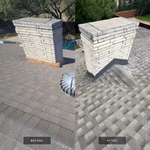 before and after, add a cricket to chimney 