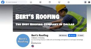 Example of confusingly similar Facebook page not affiliated with Bert Roofing in Dallas
